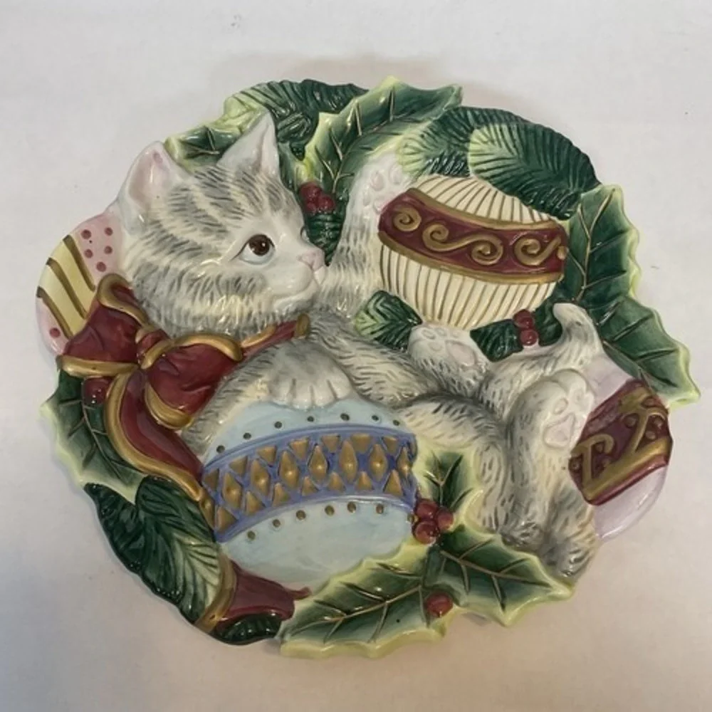 VTG Fitz and Floyd KRISTMAS KITTY Cat Christmas Holiday Canape Plate 8